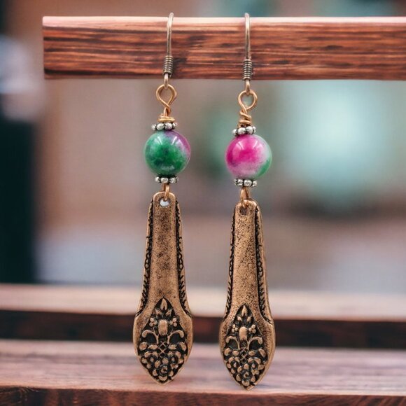 Copper Bar Drop Earrings - Picture 1 of 4